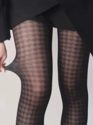 Houndstooth Ultra-thin Figure-flattering Sexy Black Fishnet Stockings