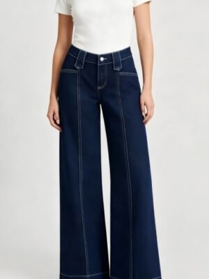 High-street Patchwork-striped Minimalist Chic Solid-color Relaxed-fit Wide-leg Straight-leg Pants