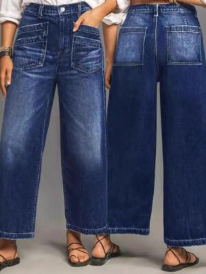 Womens Retro Loose-Fit Wide-Leg Denim Jeans