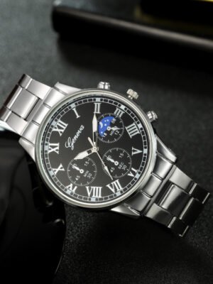 Mens Quartz Watch Necklace  Bracelet And Ring 4-Piece Set
