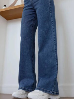 European And American-style Casual Solid-color Straight-leg High-waist Womens Washed Denim Jeans