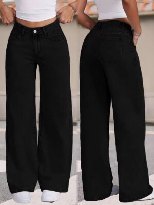 Draped Floor-length Black Straight-leg Jeans
