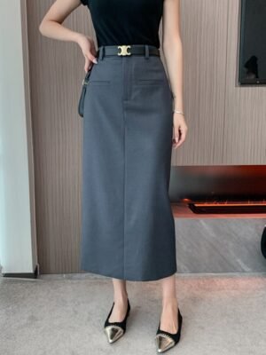 High-waisted Slimming Slit Midi Skirt For Women