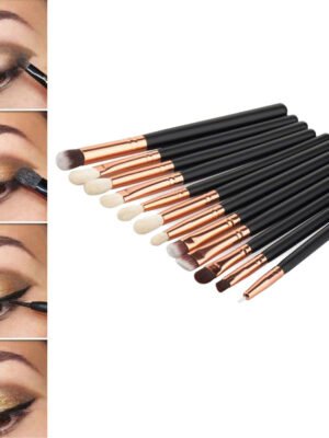 12 makeup brushes set skin color brown gold beauty tools eye shadow brush
