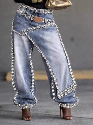 Designer-style Deconstructed Patchwork Layered Denim Jeans For Women
