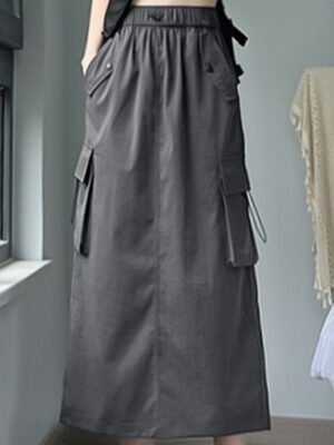 High-waisted A-line Figure-flattering Versatile Mid-length Gray Skirt