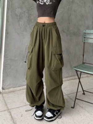 American-style Vintage Work Pants For Men And Women, Summer Versatile Straight-leg, Drapey, Cuffed, Loose Wide-leg Casual Pants-army Green