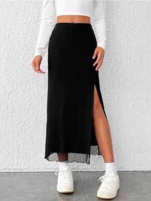 Casual Mesh High-waisted Split Womens Skirt