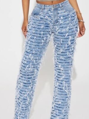 Think It Over Shredded Straight Leg Jeans - Medium Wash
