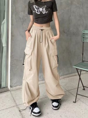 American Vintage Work Pants For Men And Women, Summer Versatile Straight-leg, Relaxed Wide-leg Casual Pants With A Drapey Fit And Cuffed Ankles-Apricot