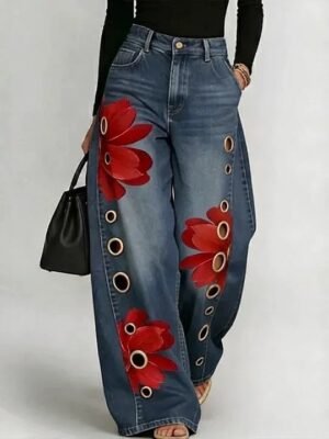 Women's Loose-fit Printed Denim Jeans