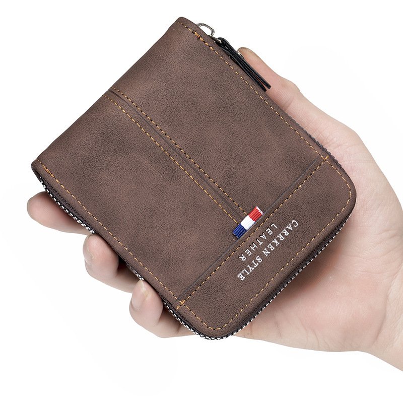 Vintage Two Fold Short Horizontal Zipper Men's Wallet – Image 8