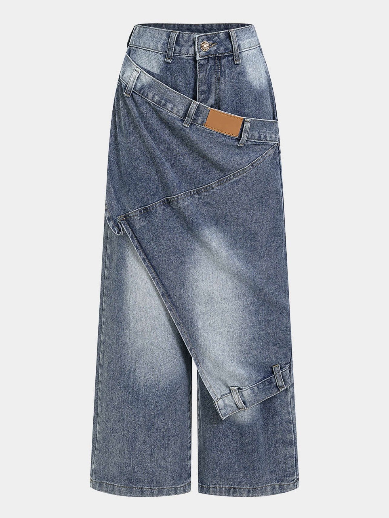 Deconstructed Layered Washed Denim Jeans ā Image 8