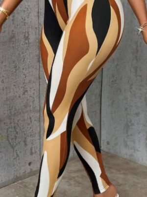 Casual Colorblock Slim Fit Stretchy Random Printed Leggings