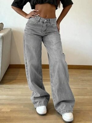 European And American Style Cross-border 2026 Summer New European And American Drapey Casual Straight Loose High-waisted Wide-leg Women's Jeans
