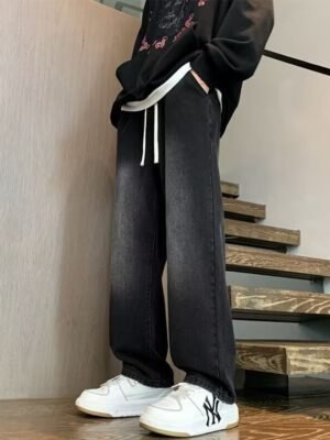 Japanese-style Drawstring Elastic-waist Jeans For Men