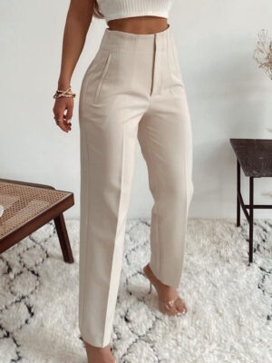 Pleated Casual High Waist Pure Color Slim-fit Basic Pants