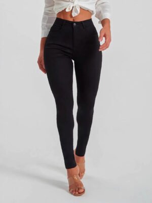 Mid Waist Slim Fit Stretch Black Skinny Tappered Pants Jeans Stretch