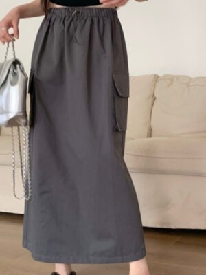 American-style Retro Chic Solid-color Casual Mid-length Skirt With A Slit