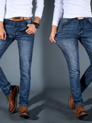Mens Slim-fit Stretch Denim Jeans A Versatile Trendy Retro-tinged Korean-style Pair For Teens And Young Adults