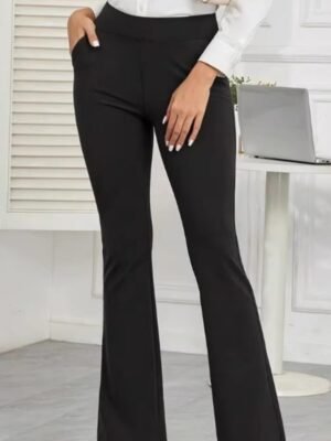 Womens Four-Season Flared Sports Pants With Diagonal Low-Rise Pockets For Yoga