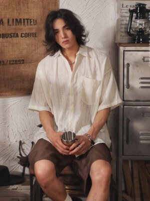 Retro Niche Design Hollow-out Short-sleeved Shirt For Men