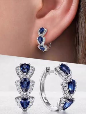 Klein Blue Zirconia Elegant Hoop Earrings