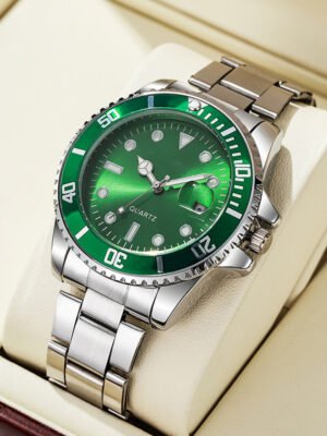Luminous Solid Steel Strap Single Calendar Men's Watch