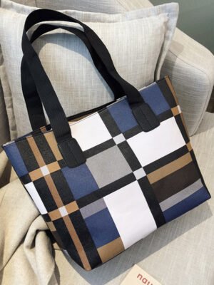 PU Shoulder Fashion Plaid Large Capacity Shopping Bag