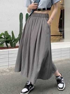 Womens High-waisted Midi Casual Skirt