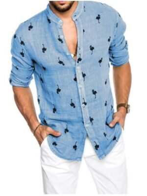 Linen color matching lapel shirt men