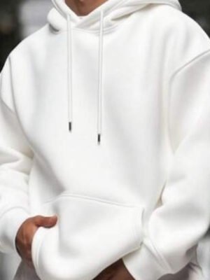 Mens Solid-Color Drop-Shoulder Long-Sleeve Hoodie