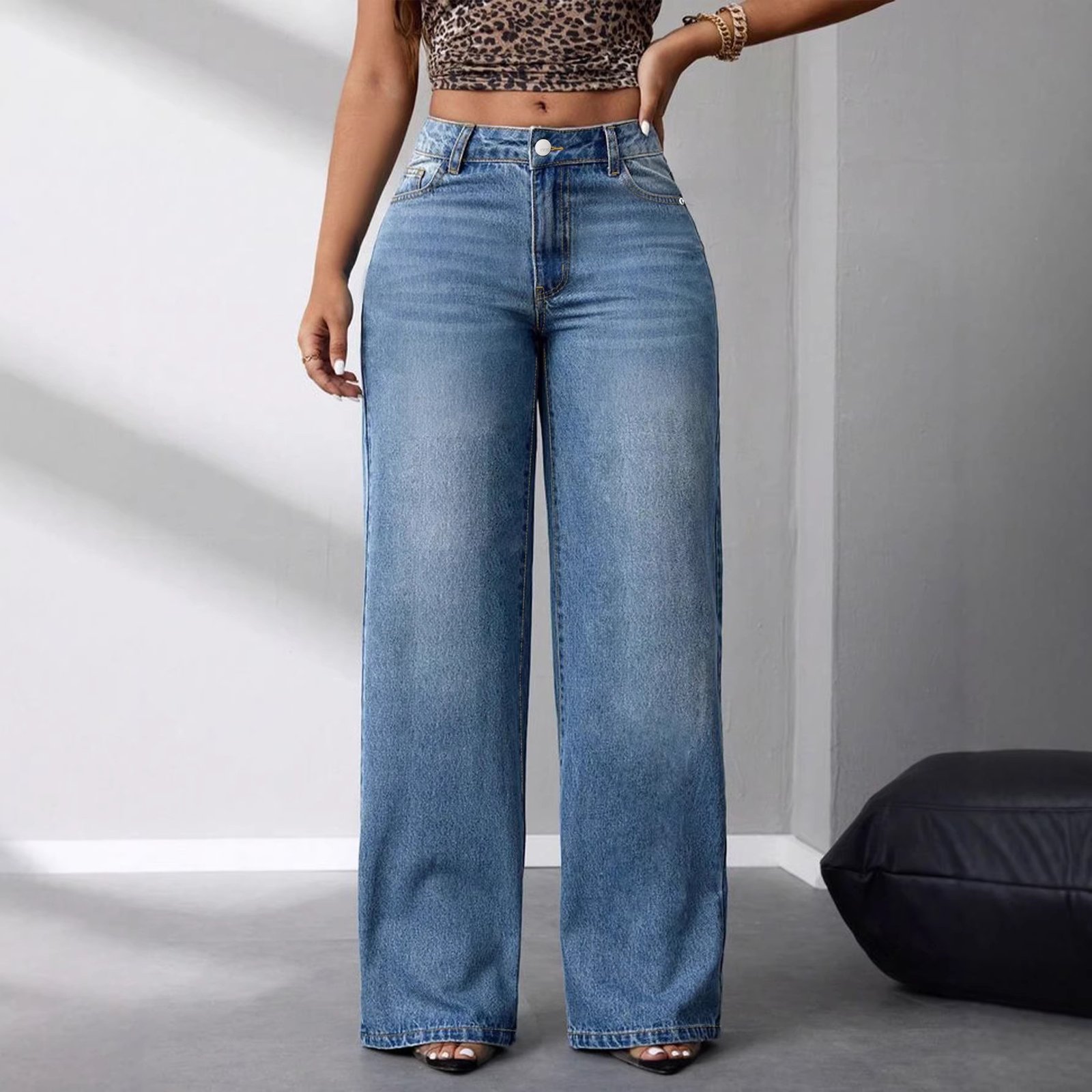 Fashionable Womens Slimming Wide-leg Denim Pants