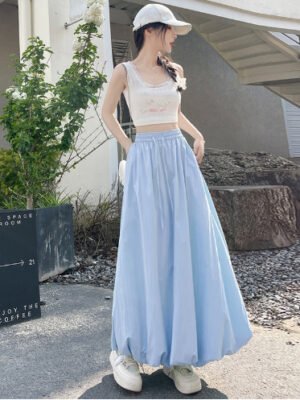 Puffy Petal Figure-flattering And Fashionable High-waisted Mid-length Lace-up Skirt