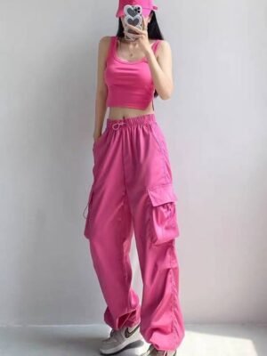 American-style Vintage Work Pants For Men And Women, Summer Versatile Straight-leg, Drapey, Cuffed, Loose Wide-leg Casual Pants-rose