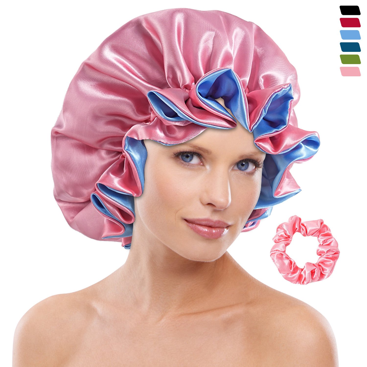 Satin Silk Sleeping Cap Womens Double-layered With Large Lace Trim Made Of Sateen