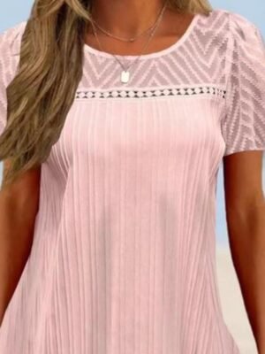 Pullover Round Neck Lace Patchwork Short-sleeved T-shirt Women