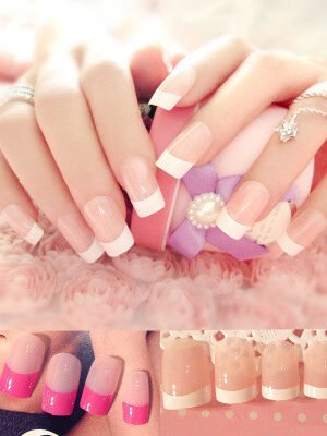 Nail art  Nail art finished French long fake nail patch long French