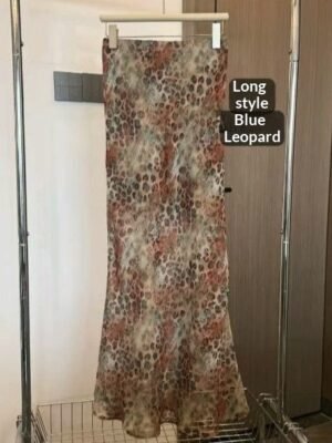 Womens Golden Leopard-Print Elegant Long Skirt