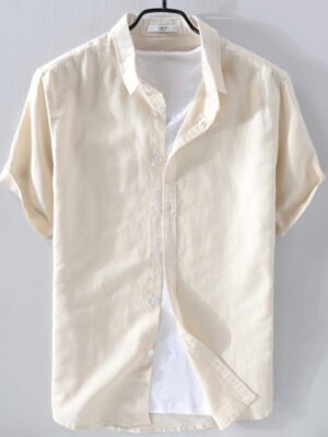 Short Sleeve Breathable Pure Linen Shirt For Men