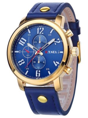 Men's fake three-eye strap watch quartz watch
