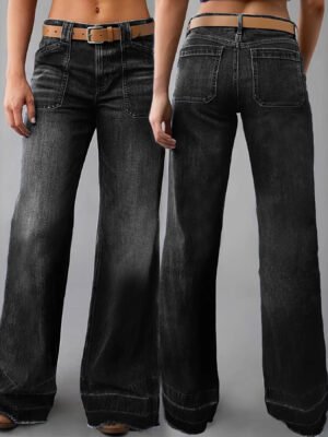 Womens Wide-leg Long Denim Jeans