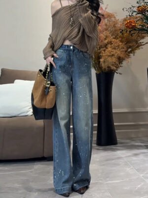 Hot Stamping Low Waist Heavy-duty Jeans For Women