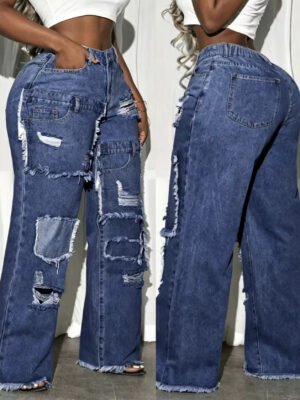 American-style Street-styled Distressed-look Denim Jeans