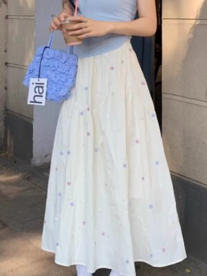 Sweet First-love Style Gentle Puffy Umbrella Skirt With A Print