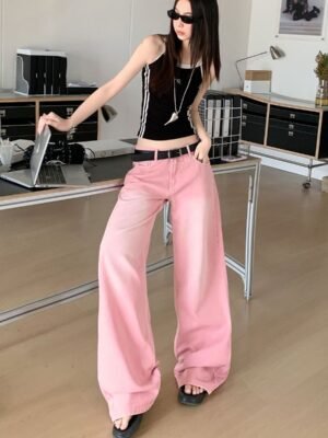 Dopamine-style Wide-leg Denim Jeans For Women