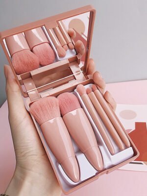 5pcs Travel Size Makeup Brushes Set Mini Makeup Brushes, Small Complete Function Cosmetic Brushes Kit With Case And Mirror Hand Hold Pocket Foldable Makeup