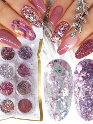 8 Box Mix Glitter Nail Art Powder Flakes Set