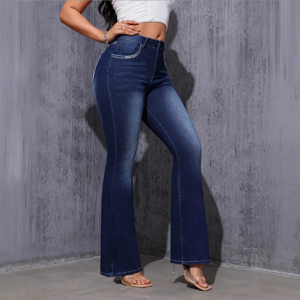 Stretchy Yoga And Fitness Leggings With A Denim-inspired Print ā Image 3