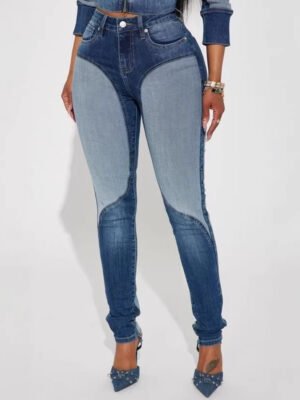 Western-style Patchwork-design Denim Jeans
